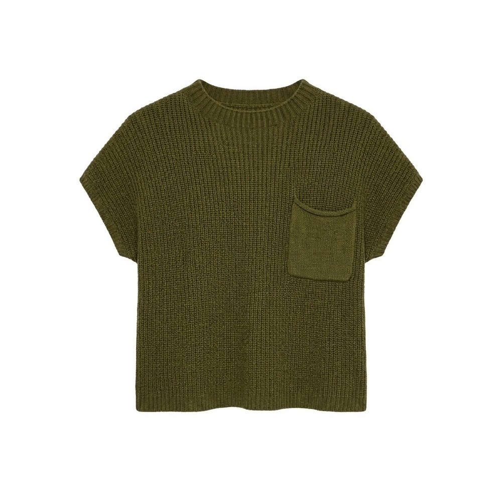Free People Beach Short Sleeve Sweater Women Small Olive Green Ribbed Pocket